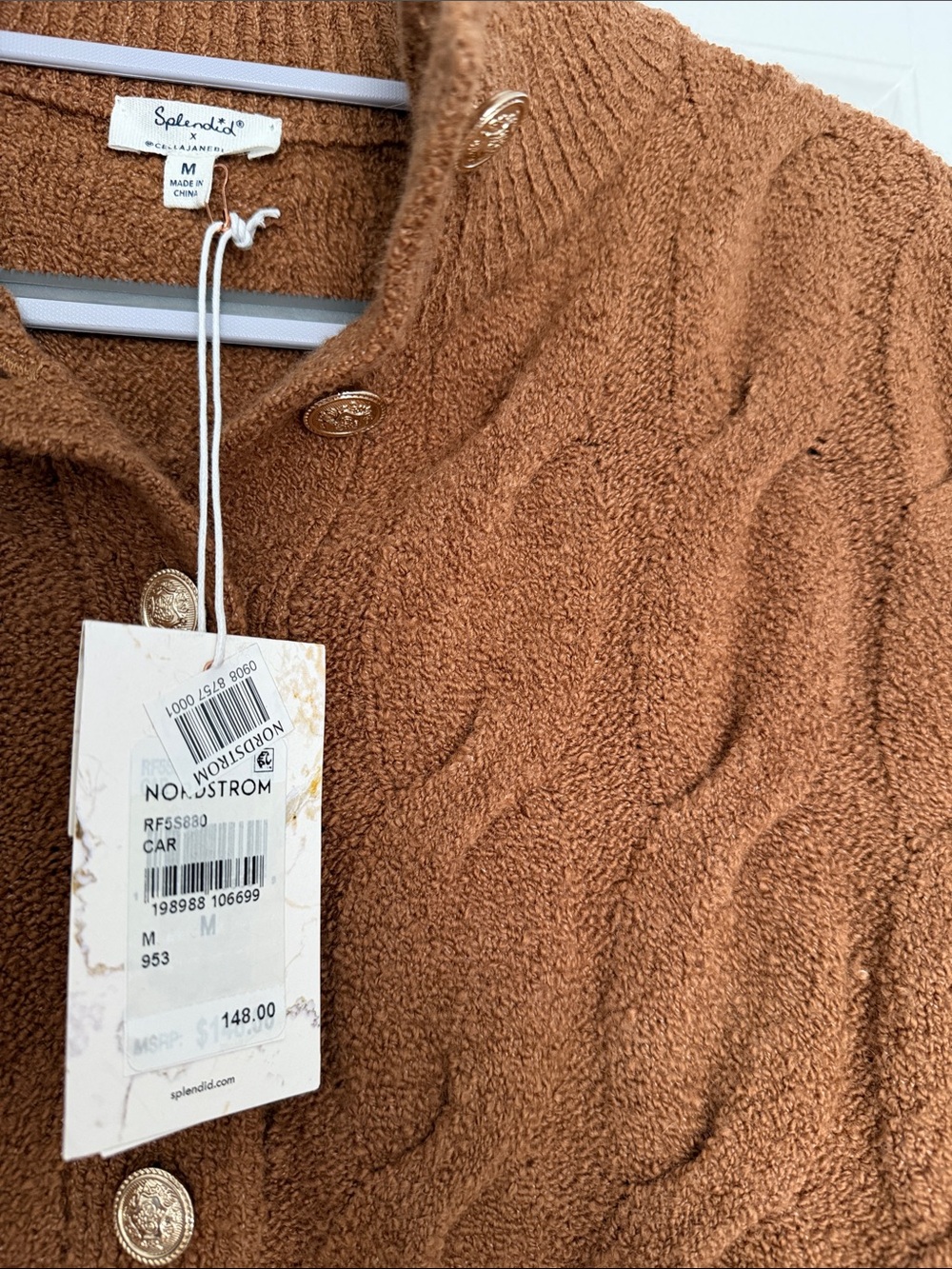 Splendid cable half placket sweater in caramel - Picture 4 of 12
